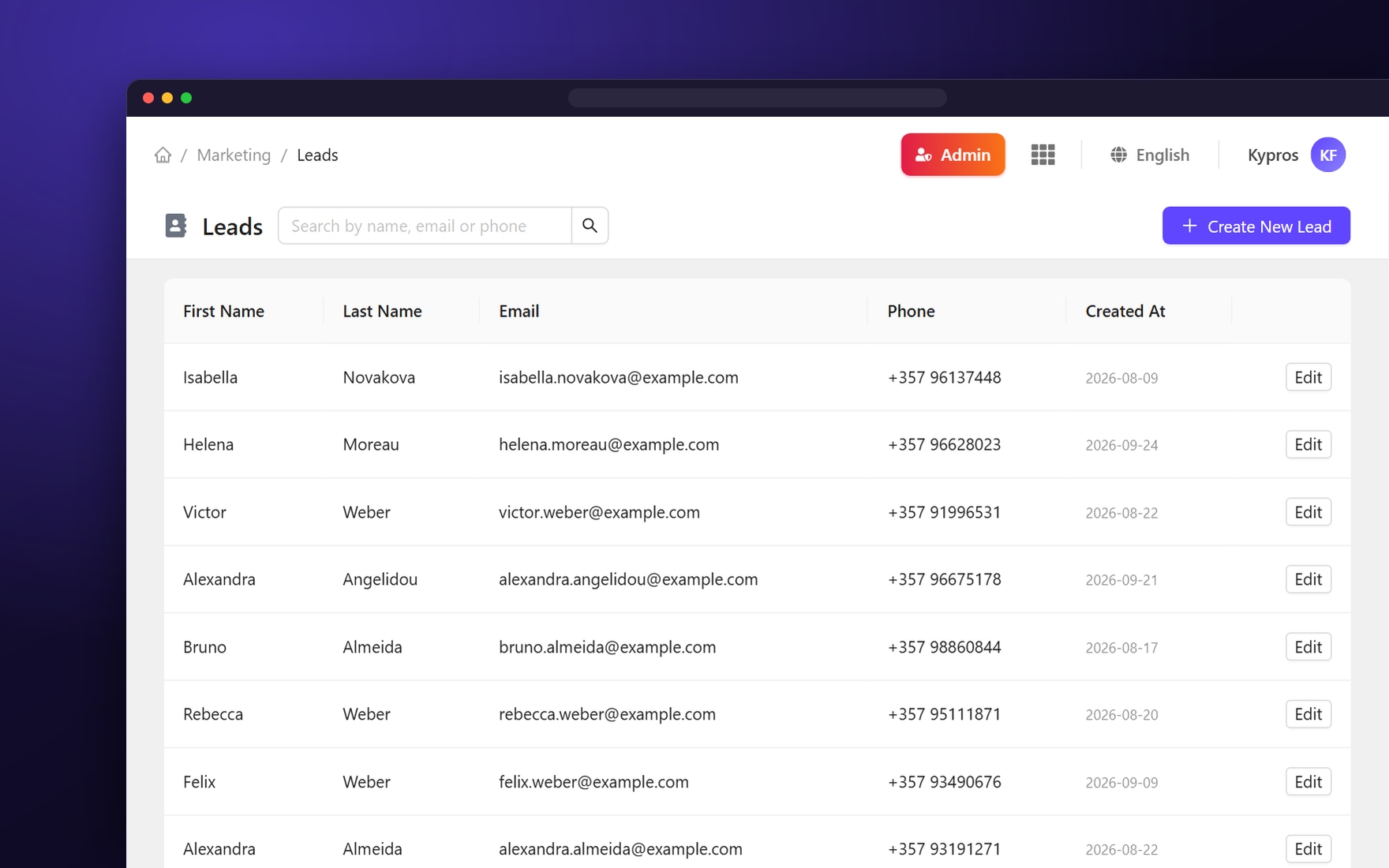 Marketing — список лидов
